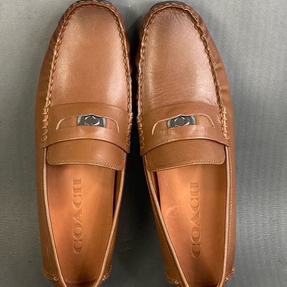 Coach C Coin Signature Drivers Saddle Brown Leather Loafers mens size 11.5 new - Picture 5 of 9